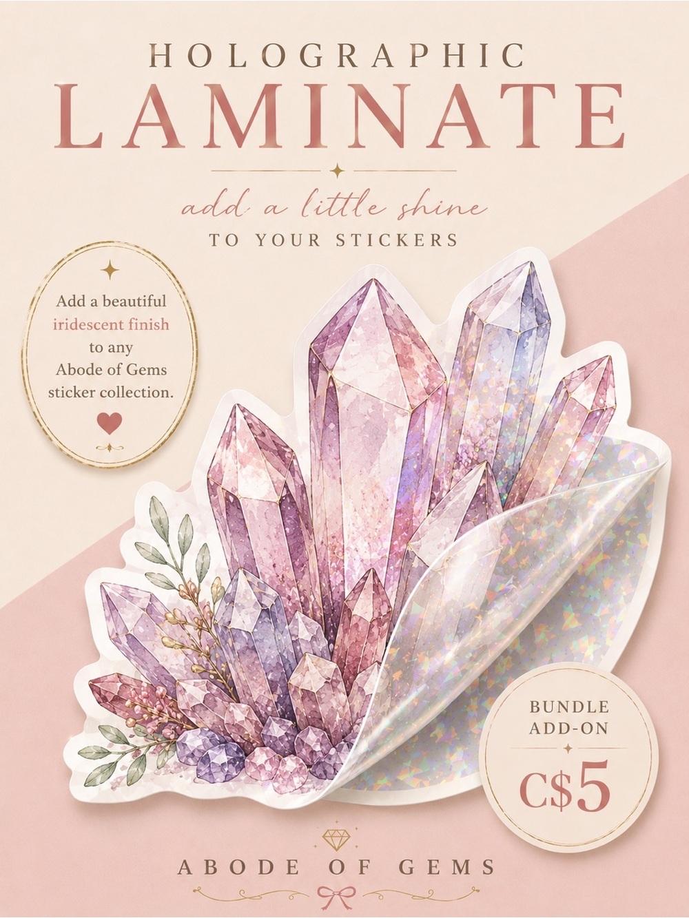 🆕 $5 Add-On ✨ Premium Holographic Laminate Upgrade for Stickers